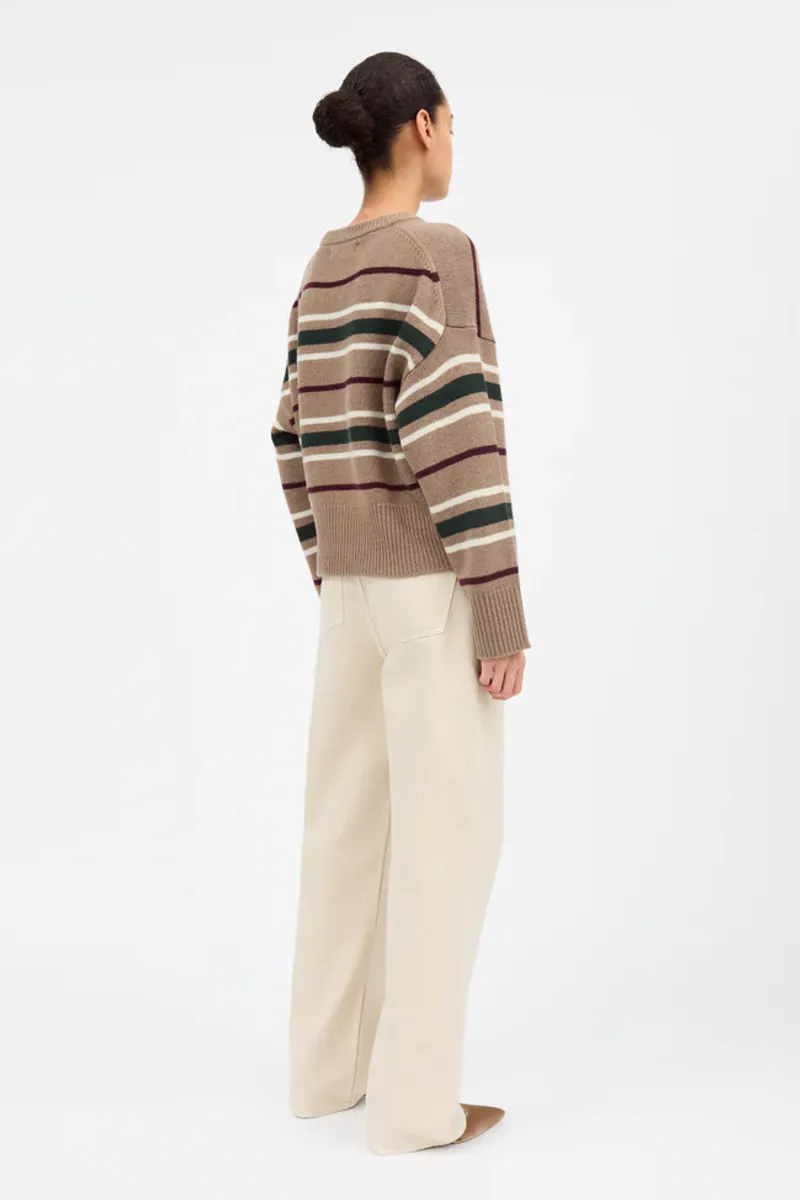 Cannes Jumper Light brown/green winestripe - Skall Studio