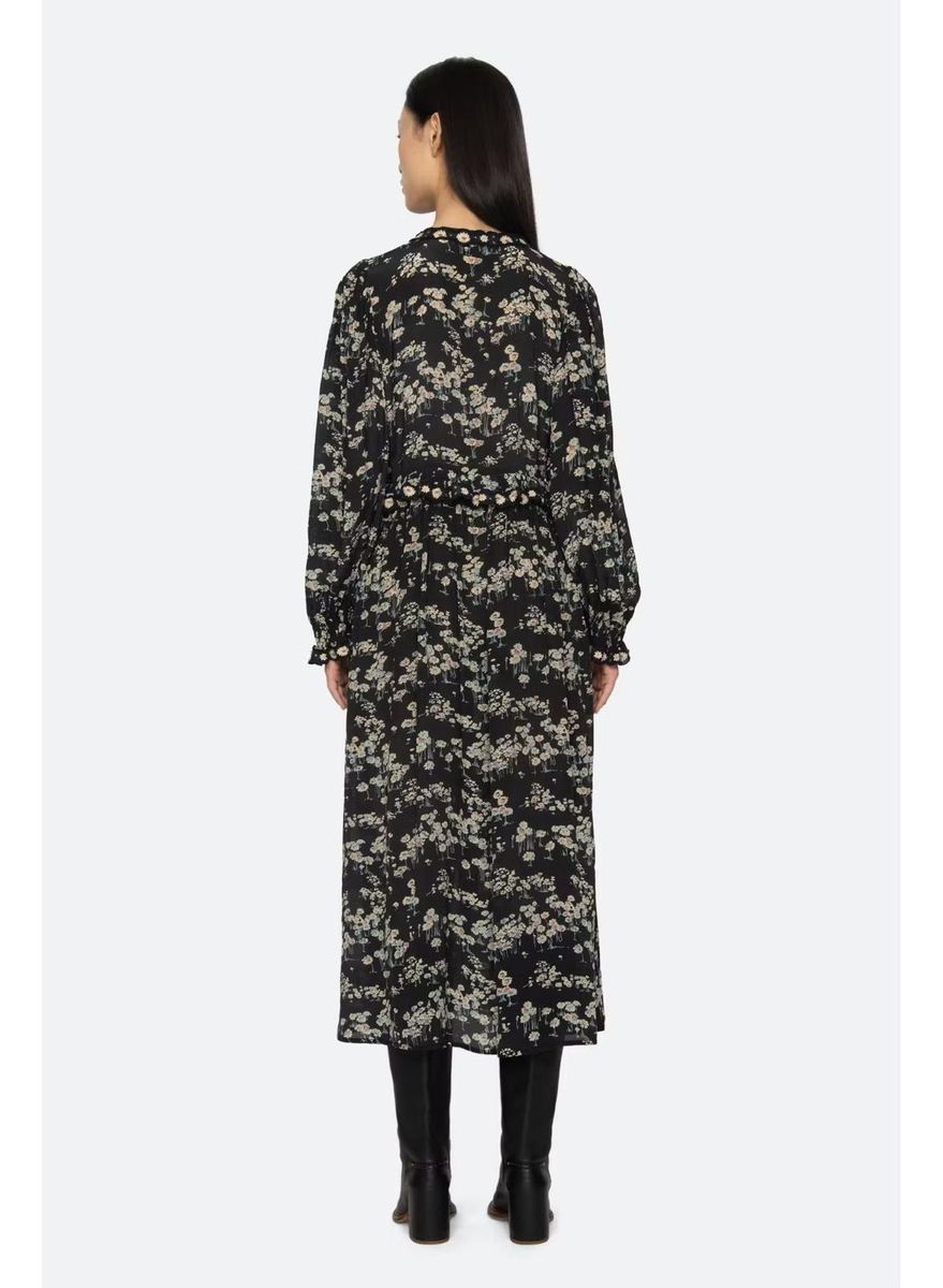 Mona dress print vneck midi - Black - Sea New York
