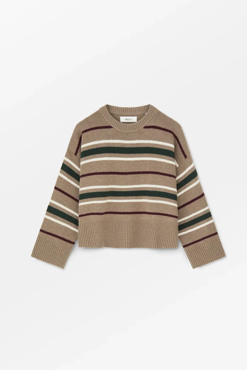 Cannes Jumper Light brown/green winestripe - Skall Studio