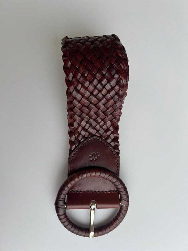 Belte flettet skinn 5 cm  - Bruciato - 90 cm Dragon Diffusion